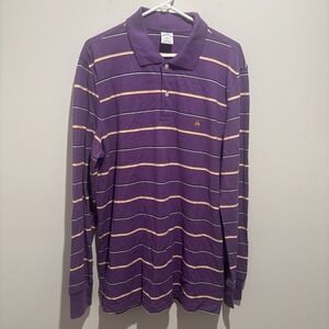 Brooks Brothers Mens XL Slim Fit Performance Polo Shirt L/S Purple Striped‎